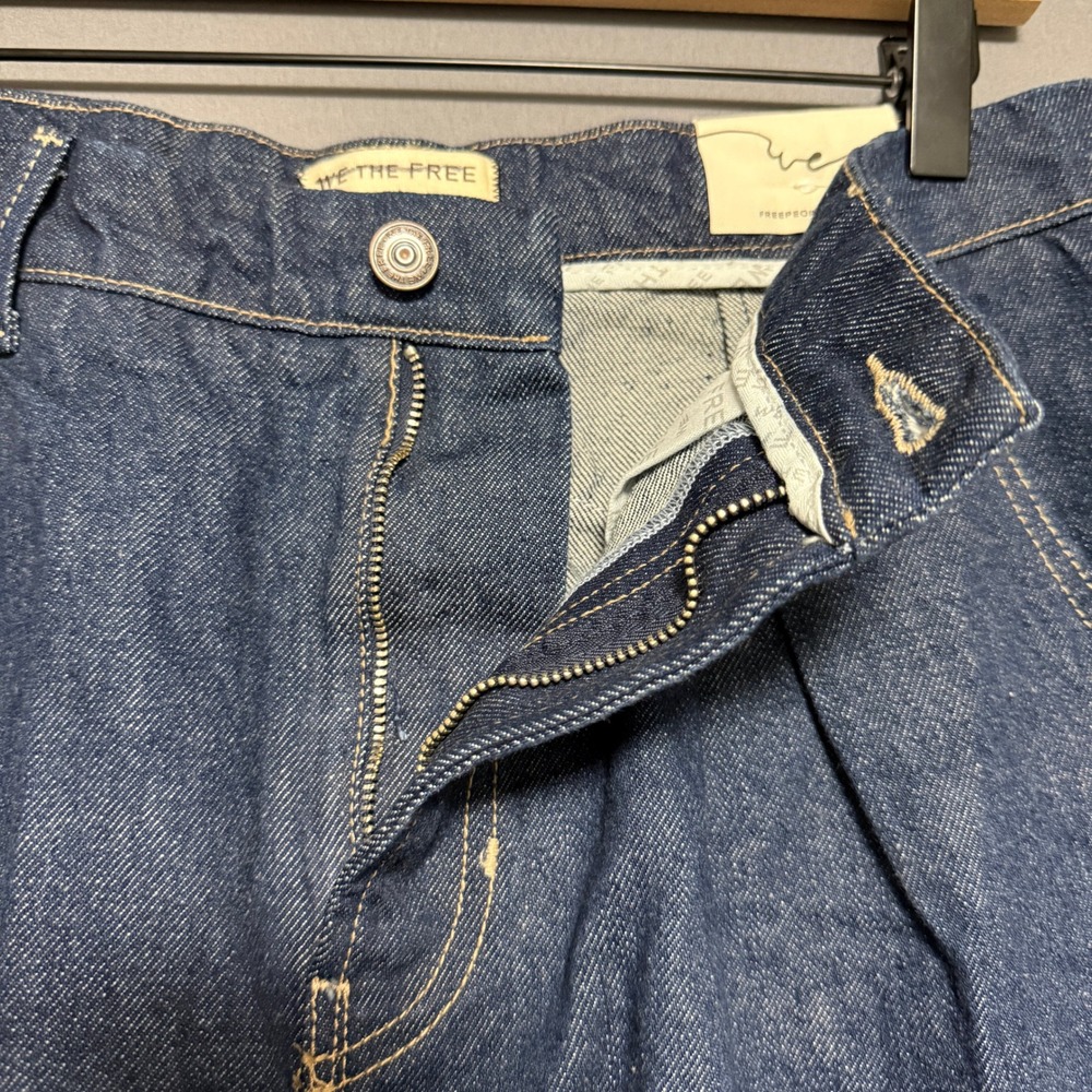 We The Free Antonia Crop Jeans Women 29 Blue Wide Leg Pleated High Rise Boho Y2K - Picture 9 of 14